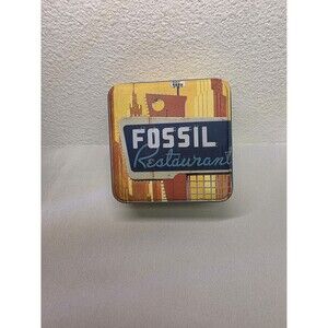 Collectible Vintage 2002 Fossil Restaurant watch Empty Tin Retro blue & yellow